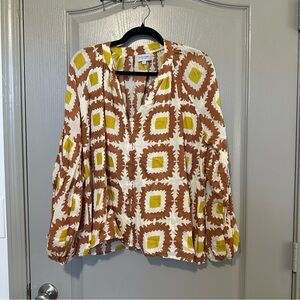 Geometric Patterned Brown and Yellow Women's Top Olivia James The Label Luxury